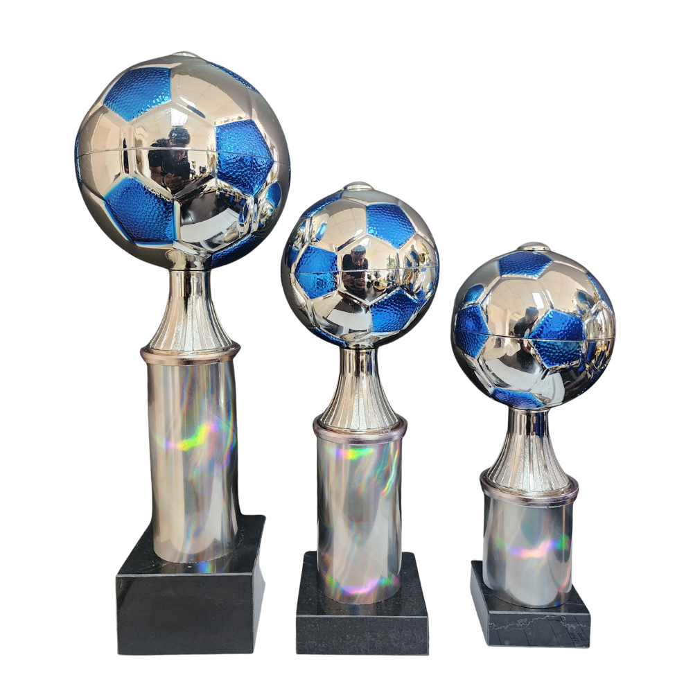 Soccer Ball Column Trophy (Silver/Blue)