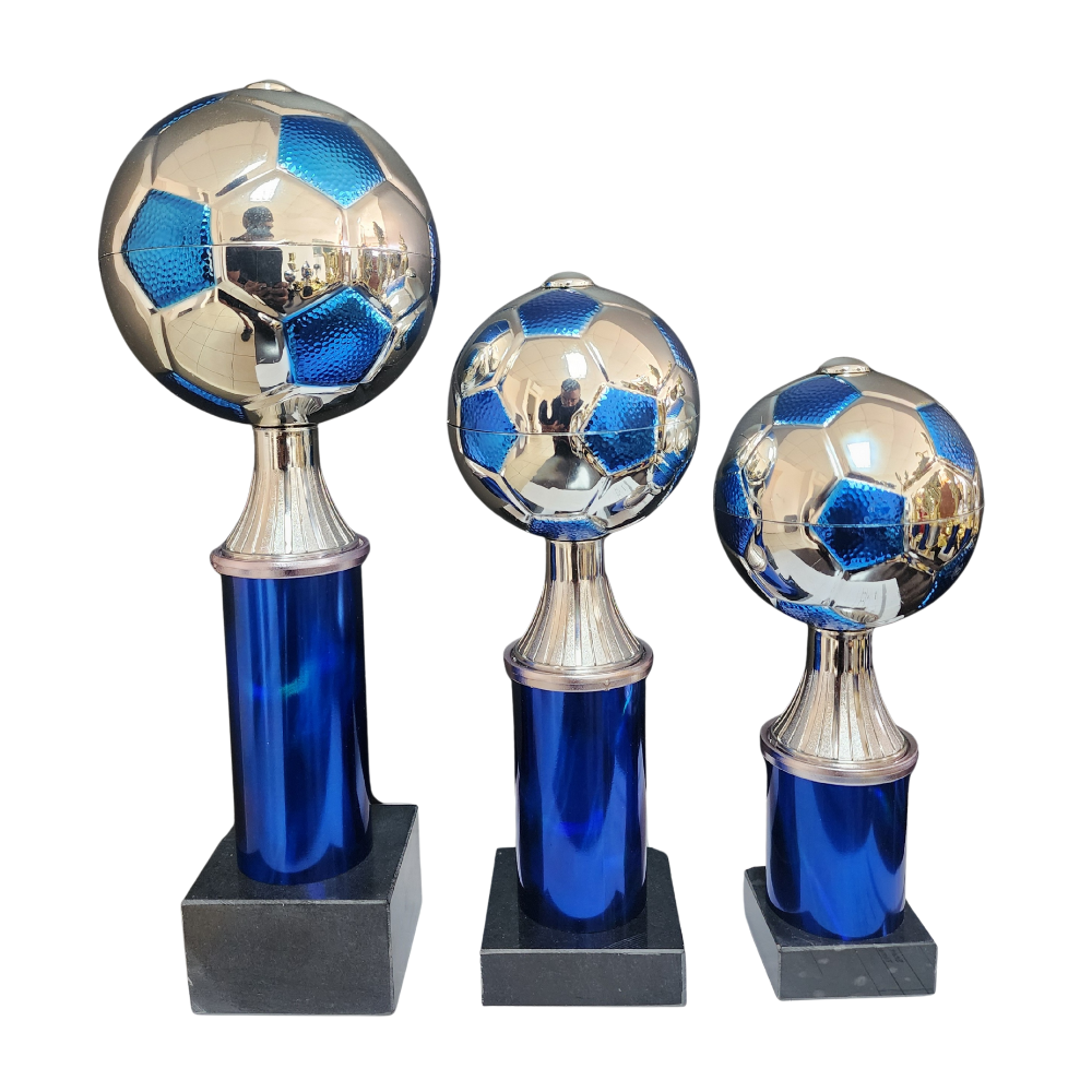 Soccer Ball Column Trophy (Silver/Blue)