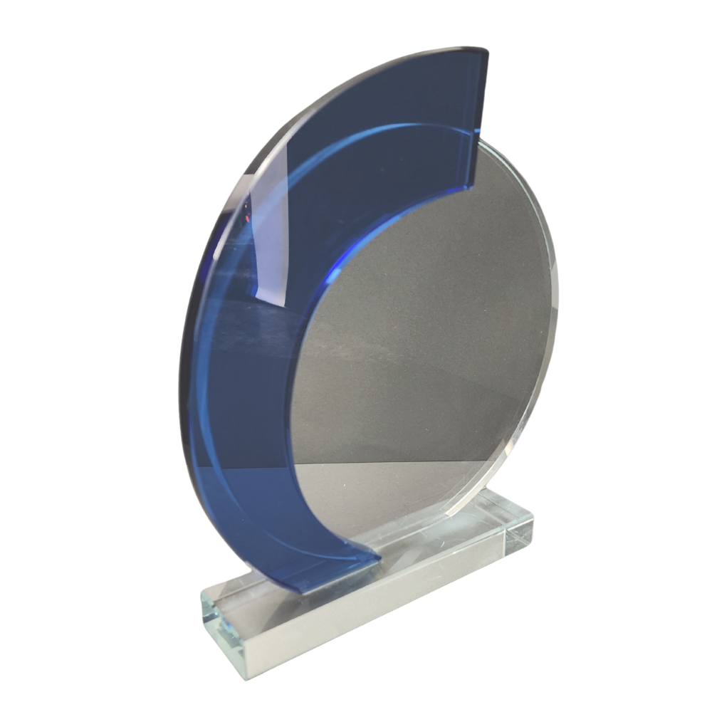 Round Blue Strip Glass Award
