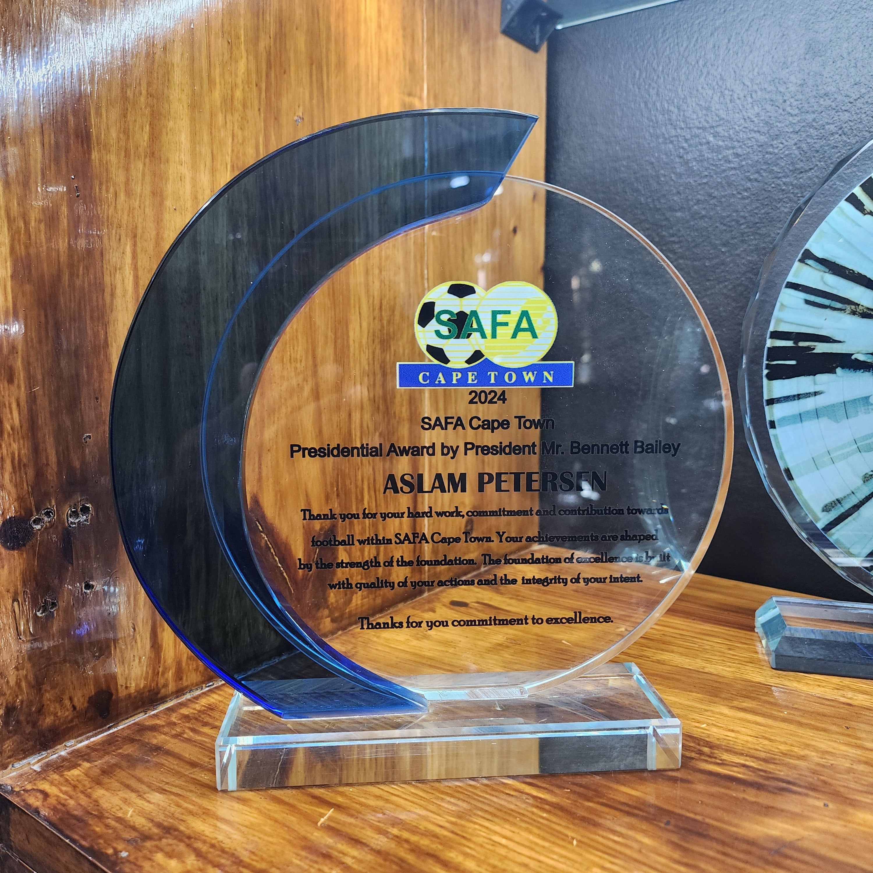 Round Blue Strip Glass Award